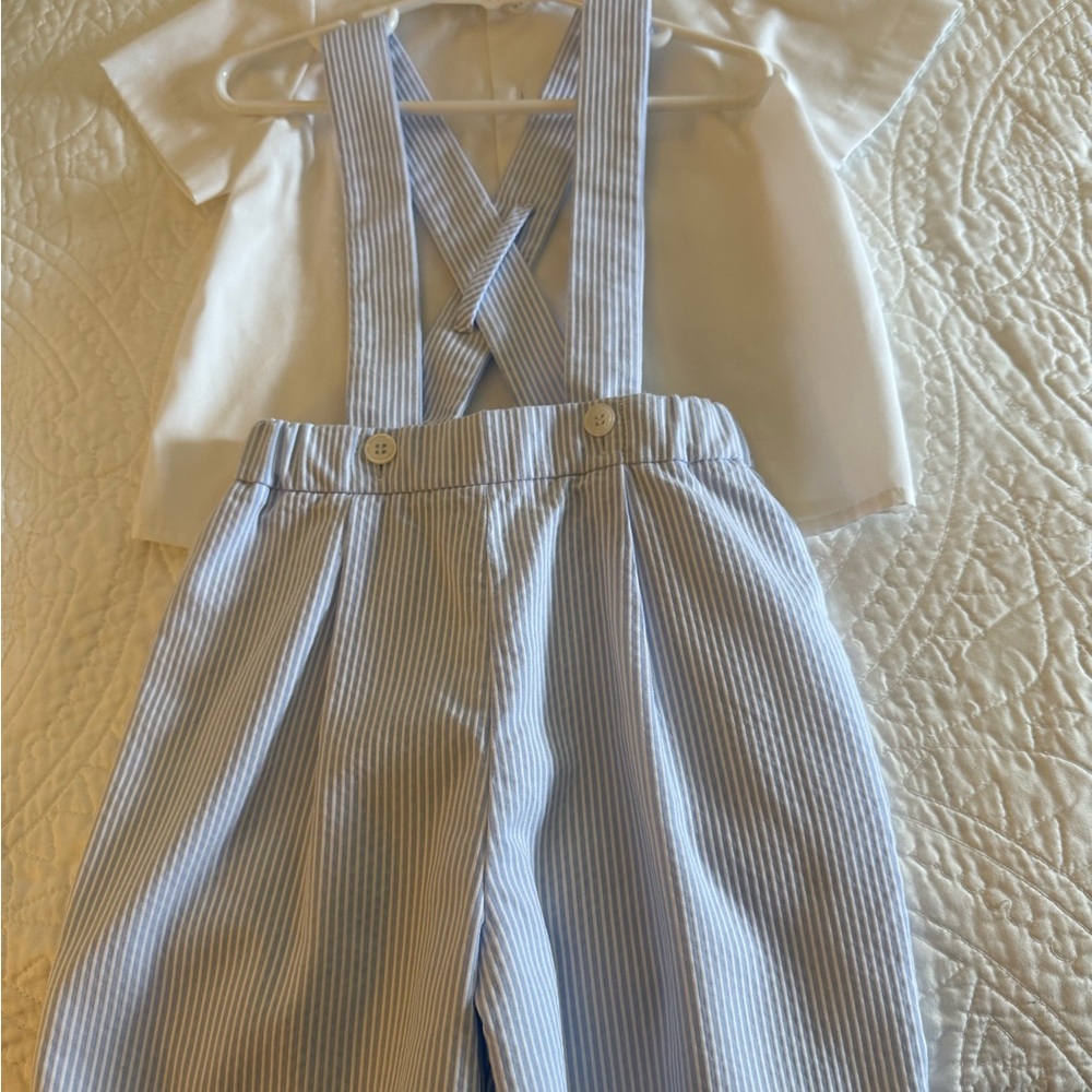 Florence Eiseman Striped Blue and White Suspender Outfit Brand New! Size 4